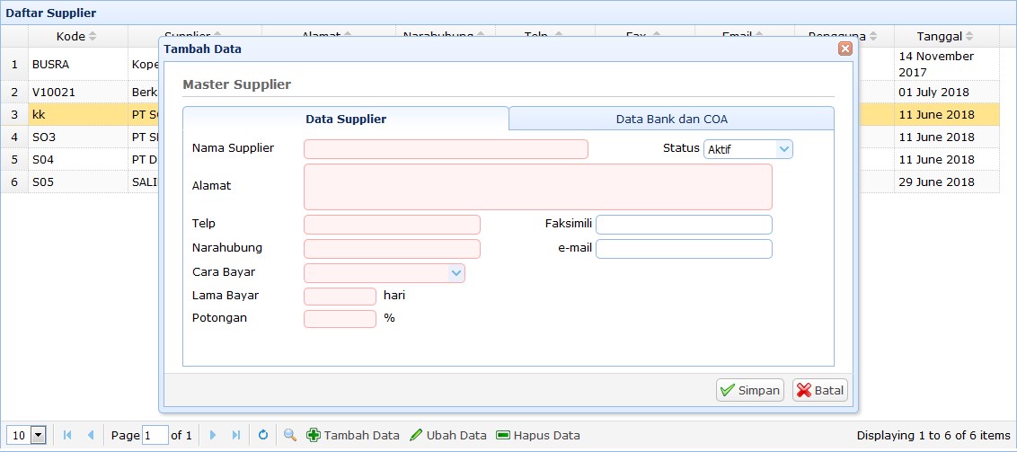 Data Pemasok