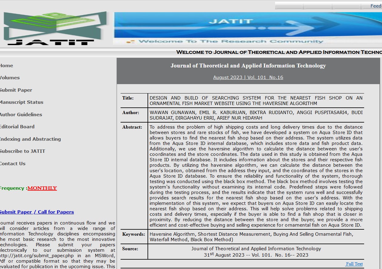 DESIGN AND BUILD OF SEARCHING SYSTEM FOR THE NEAREST FISH SHOP ON AN ORNAMENTAL FISH MARKET WEBSITE 