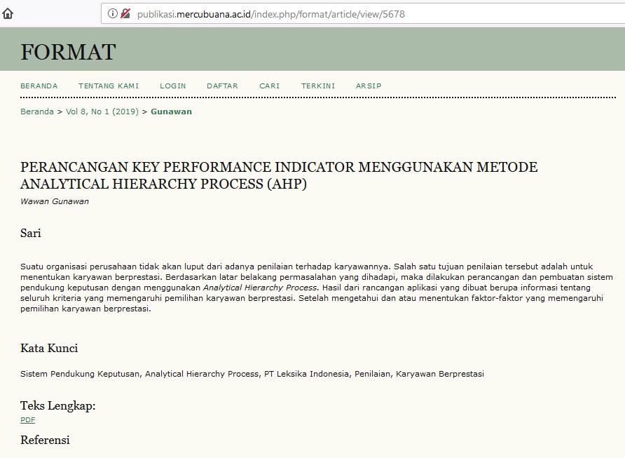 PERANCANGAN KEY PERFORMANCE INDICATOR MENGGUNAKAN METODE ANALYTICAL HIERARCHY PROCESS (AHP)